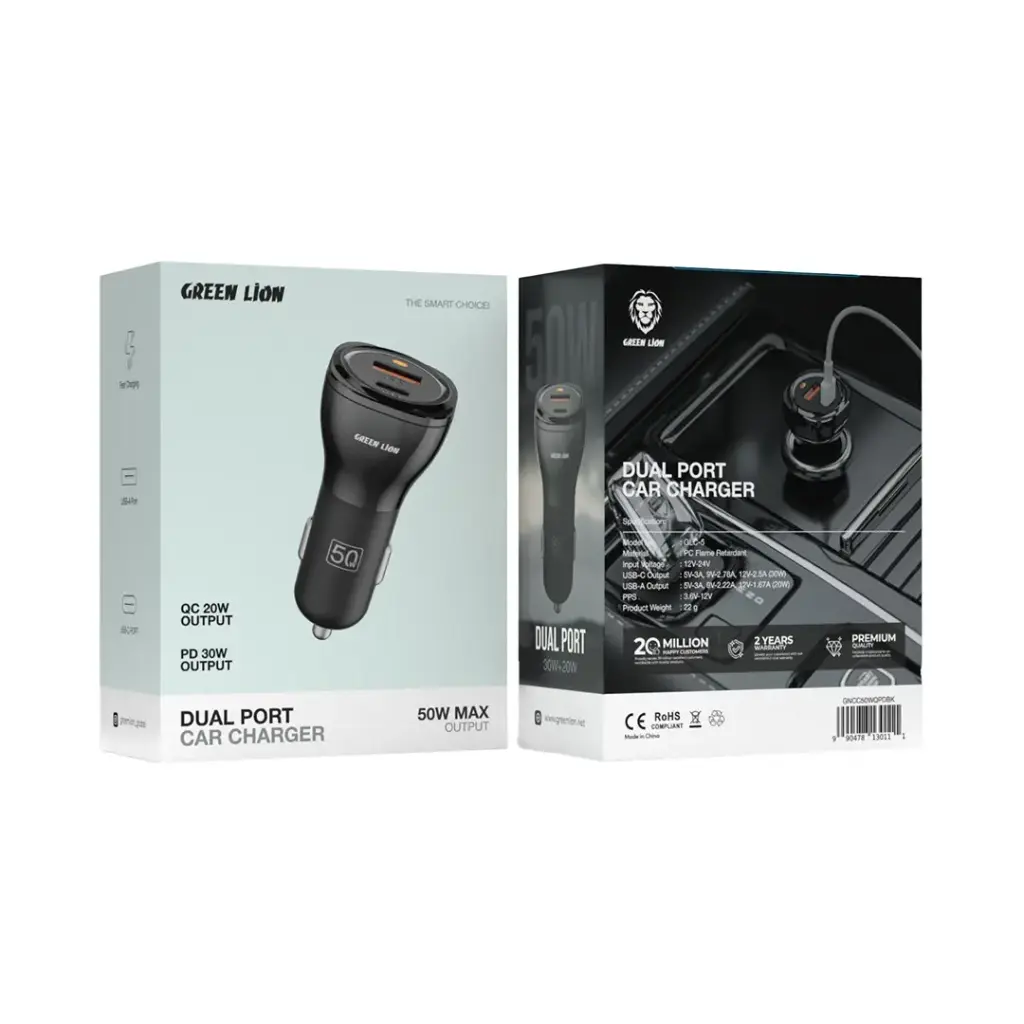 Green Lion Dual Port Car Charger 50W