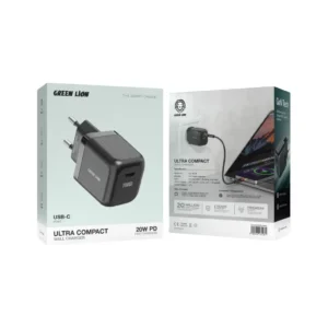 Green Lion Ultra Compact GaN Wall Charger EU Pin USB-C 20W (with C to C / C to L Cable)